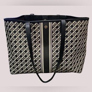 Tory Burch Geometric Black and Cream Tote